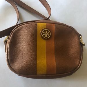 Tory Burch Brown Striped Leather Crossbody Bag